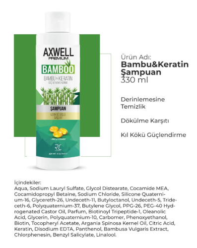 Axwell Premium Bambu& Keratin Uzun ve Güçlü Saç Bakım Şampuanı- 330 ml