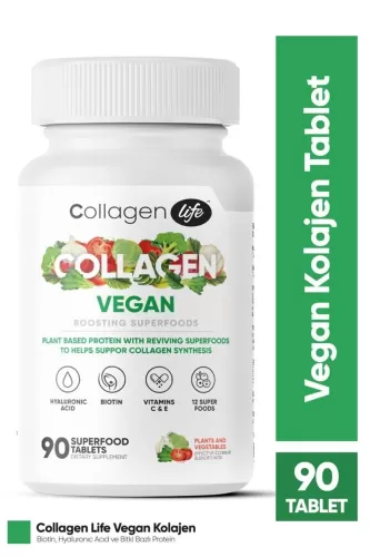 CollagenLife Biotin, Hyaluronıc Acıd ve Bitki Bazlı Protein Tozu ile Vegan Kolajen Desteği 90 Tablet