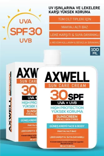 Axwell Sun Care Cream Güneş Kremi Yüksek Koruma 30 SPF 100 ml